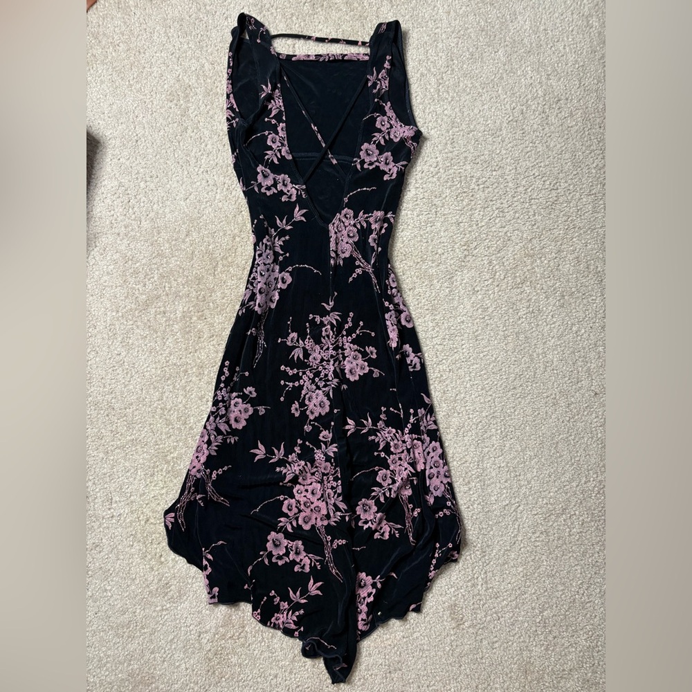 Charlotte Russe Black Pink Glitter Floral Dress Y2K Whimsygoth - Picture 7 of 8